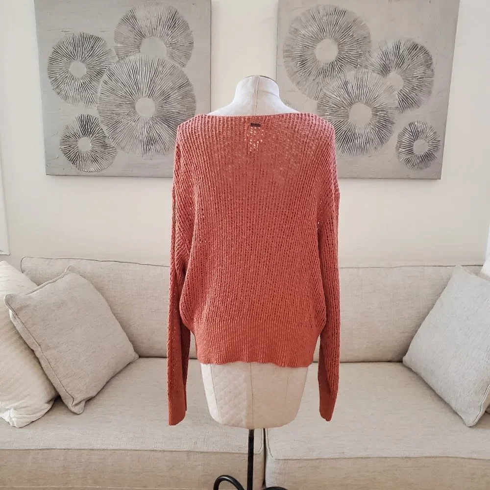 Billabong 'Feel the Breeze' Open Knit Crochet Sweater: size Large in Orange - Picture 9 of 12